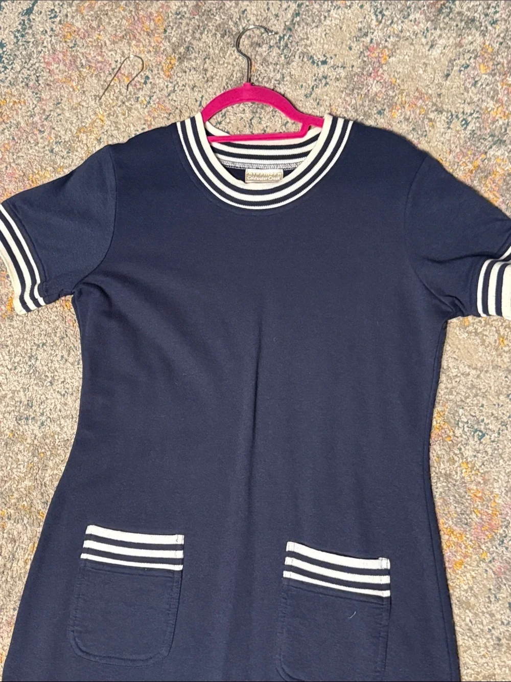 Coldwater Creek Navy Maxi Dress with White Striped Trim M - Picture 2 of 7